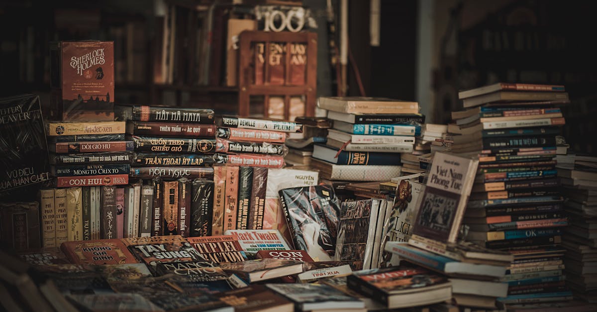 A cozy indoor bookstore with stacked bookshelves filled with novels and literature.